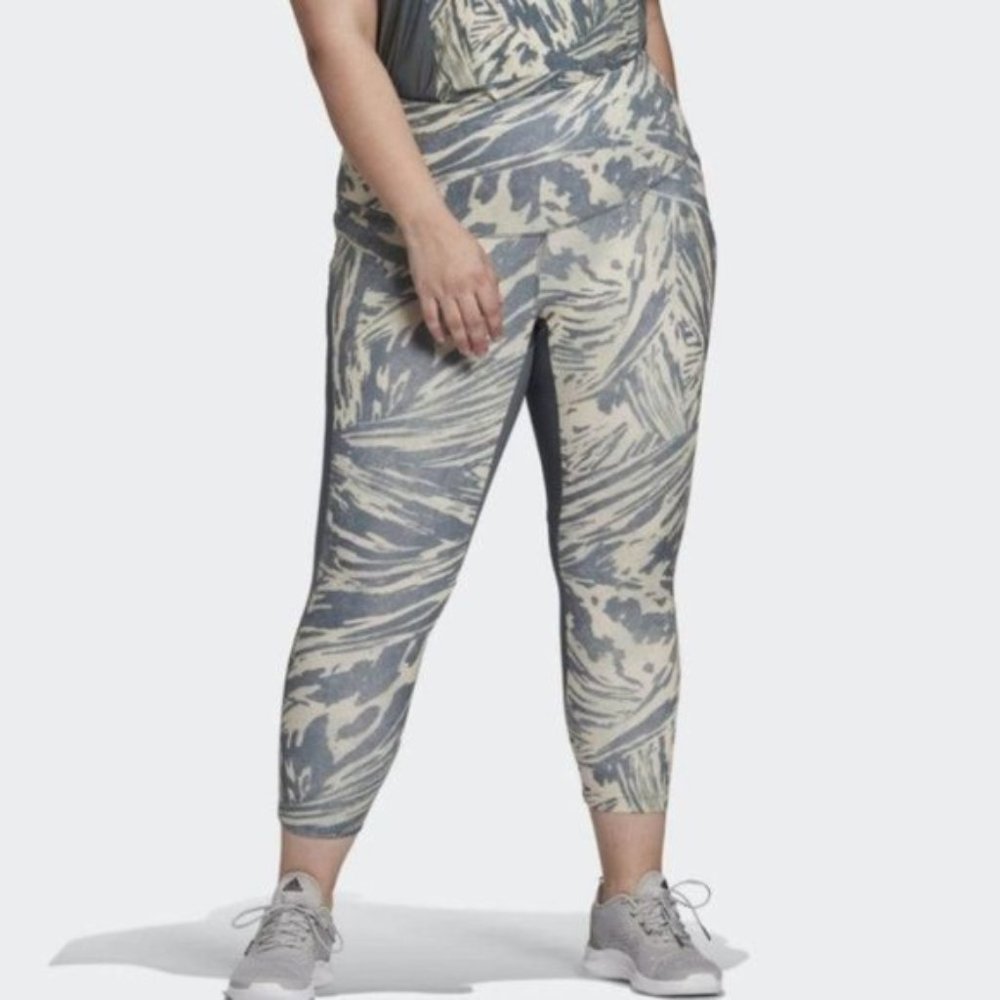 Adidas X Zoe Saldana Women Gray Blue U4U Aeroready 7/8 Leggings Plus Size 3X